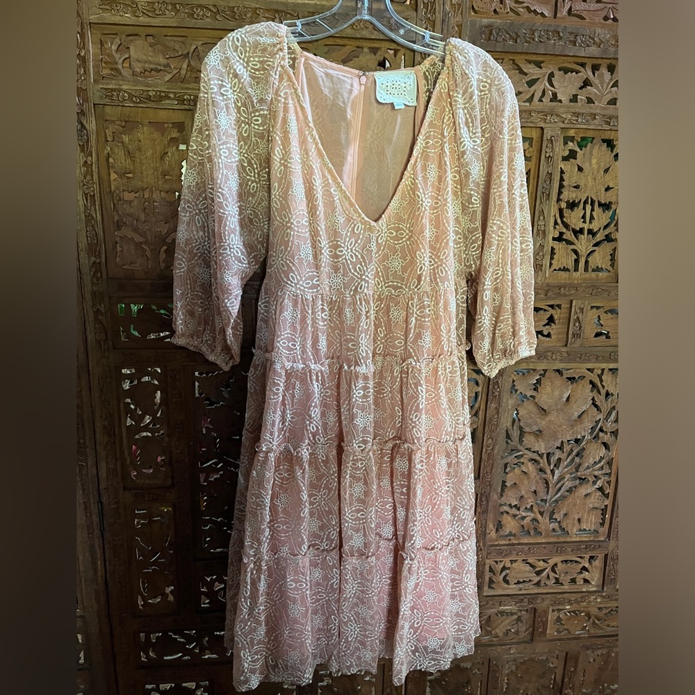 Johnny Was Peach and cream colored dress